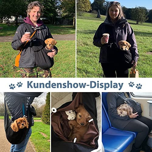 SlowTon Hundetragetasche, Haustier Hundetasche mit verstellbarem, gepolstertem Schultergurt und Fronttasche Tragetasche Hund für Spaziergang (Schwarz-Wasserdicht, M(Für Haustiere2,7-5,4 kg))