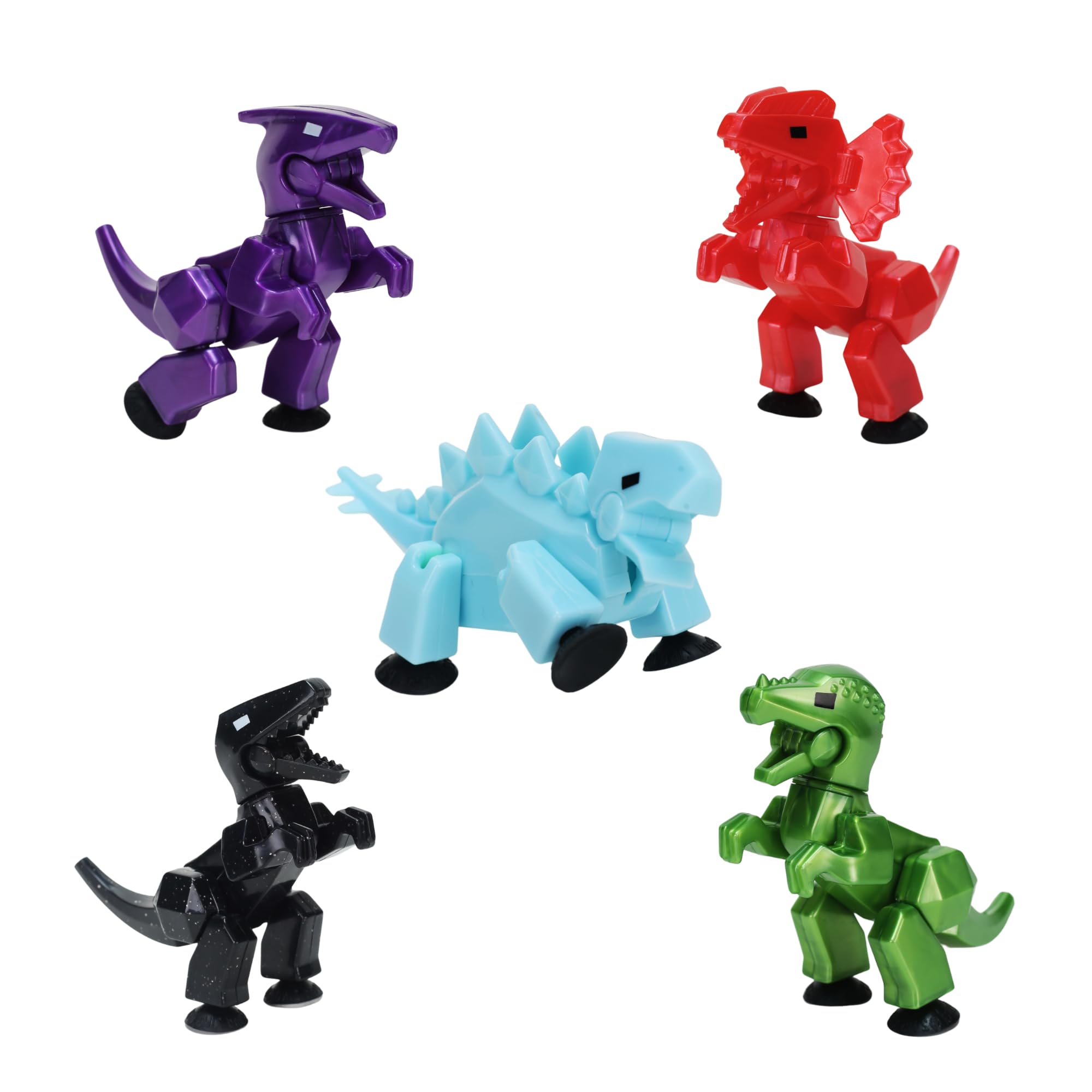 Stikbot Dino Combo 5 Pack, Set of 5 Stikbot Collectable Dino Action Figures, Create Stop Motion Animation, Age 4+ (Metallic Green, Metallic Purple, Metallic Red, Space Black, Ice Blue)