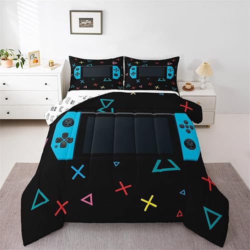 Miniatura 4 de Feelyou Juego de edredón de videojuegos para dormitorio de niños pequeños, juego de ropa de cama de videojuegos, edredón tamaño individual, cortina