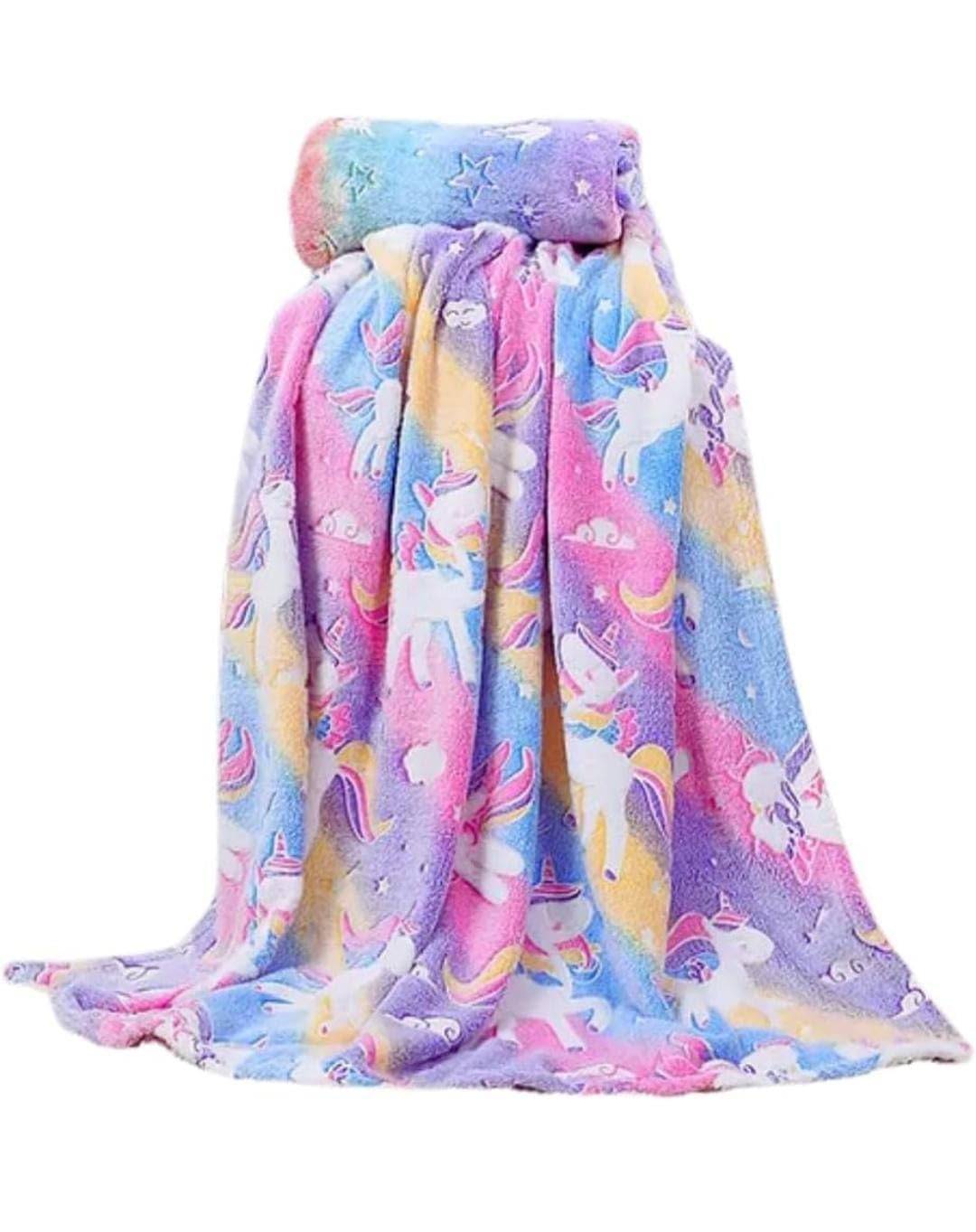 Glow in The Dark Unicorn Blanket for Kids – Soft Fleece Throw, Lightweight & Warm Cozy Blanket for Boys & Girls | 150 x 200 cm | Space Ideal for Bed, Sofa, Travel & Camping-image-46