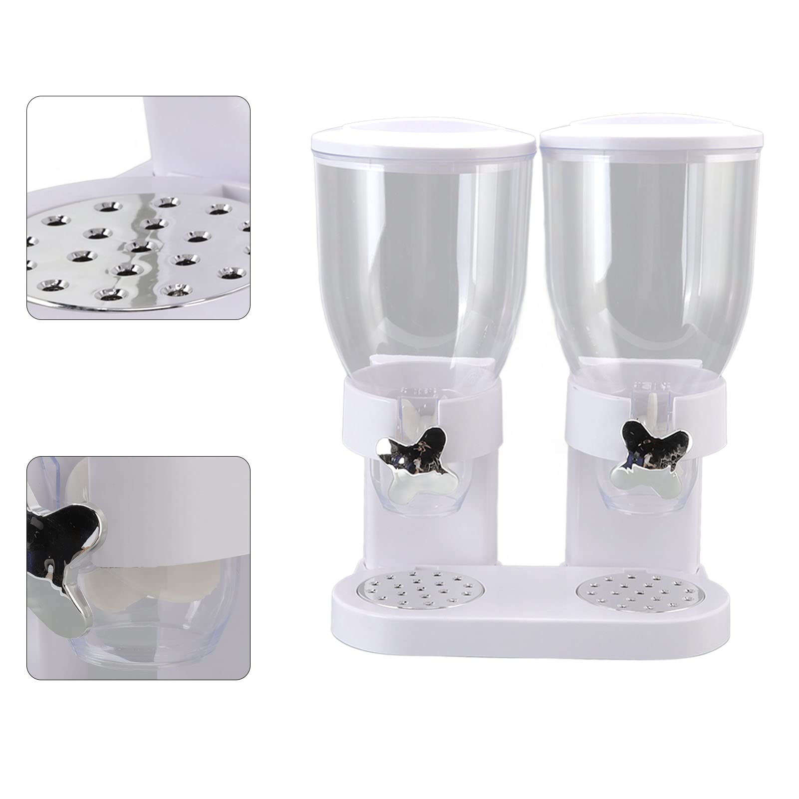 Dispensador de cereales Dispensador de alimentos Dispensador de alimentos secos Dispensador de cereales grande ABS Contenedores dobles Operación de giro hermético (White)