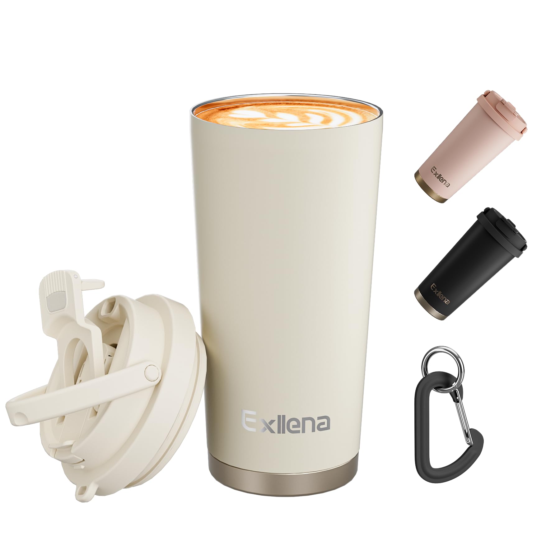 Exllena Travel Mug, Insulated Coffee Cup 500ml with 3-in-1 Lid