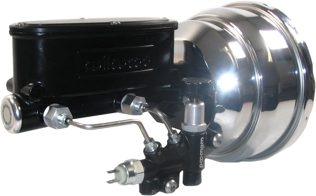 NEW CHROME POWER BRAKE BOOSTER & BLACK WILWOOD MASTER