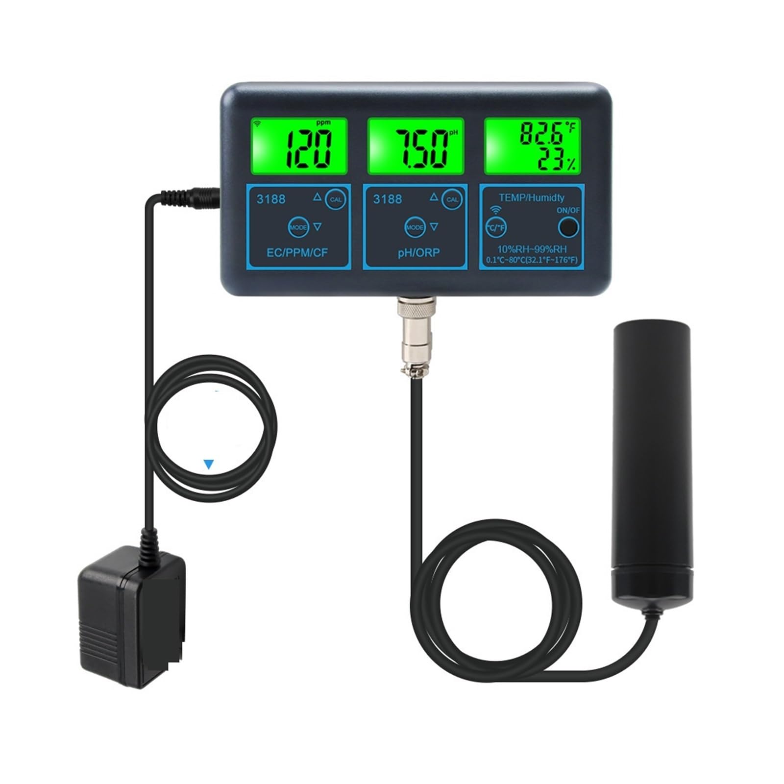 Tester TDS, Tester di qualità dell'Acqua 7 in 1 abilitato, Monitor Digitale Temperatura e umidità PH TDS ORP EC CF for Acquario