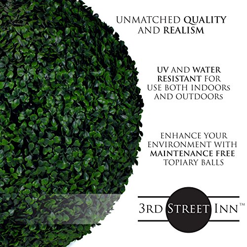 3Rd Street Inn Large Boxwood Topiary Ball - Artificial Plant Set - Indoor/Outdoor Wedding Party Decor - Faux Foliage Garden Sphere - Tree And Bush Substitute (15") #TOP2