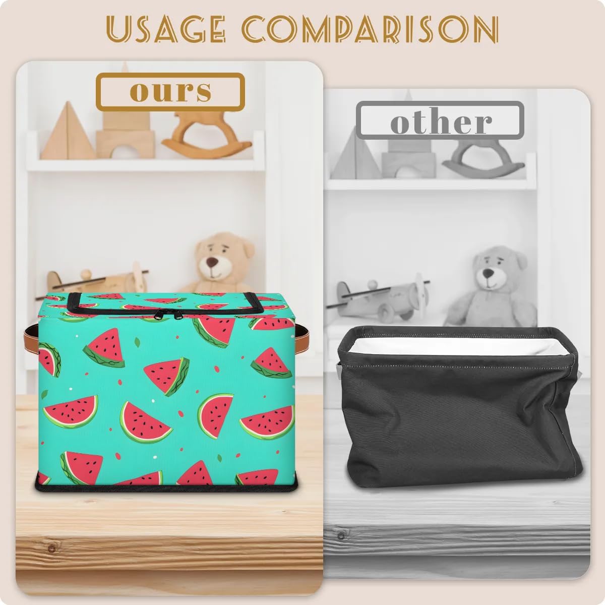 Watermelon Fruit Print Collapsible Stackable Storage Bins with Lids Fabric Closet Organizer for Clothes, Toys, Blankets and Home Storage