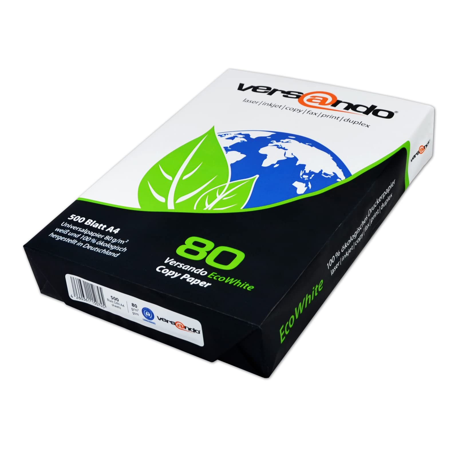 versando 1.500 Blatt Recyclingpapier DIN A4 EcoWhite 80g Kopierpapier Druckerpapier Öko hohe Weiße ISO 90 - Blauer Engel zertifiziert - Umweltpapier