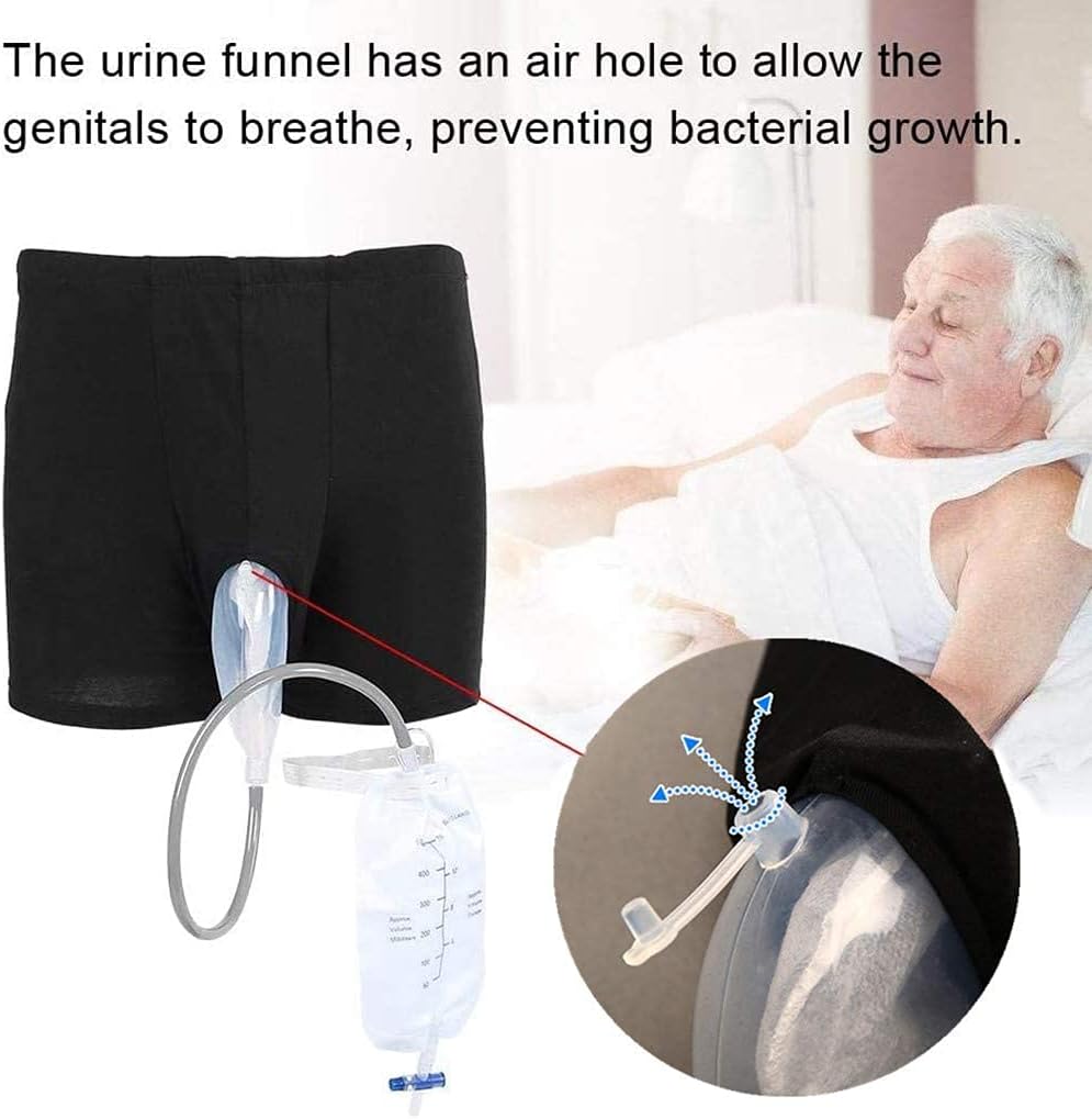 Male Urine System Holder Bag - 500ml Men's Urinal Pee Bag Incontinence Pants, Wearable Spill Proof Collector Urinary Drainage for Bedridden Elderly (L)