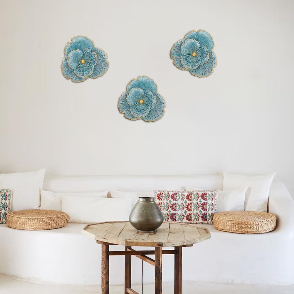 3er-Set Wandskulpturen Wandblume aus Metall Magnolie Wandschmuck Dekorationen 3D Metallbilder Modernes Antik-Finish für Haus Wohnzimmer Esszimmer Schlafzimmer Küche Korridor