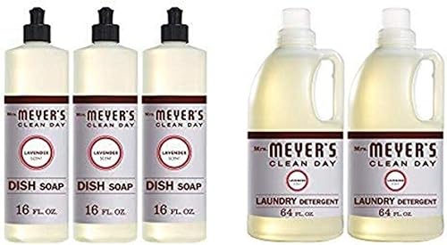 MRS. Meyer'S CLEANDAY - Jabón para platos, lavanda, 16 onzas líquidas, 3 unidades y detergente para ropa Mrs. Meyer's Clean Day, lavanda, 64 onzas