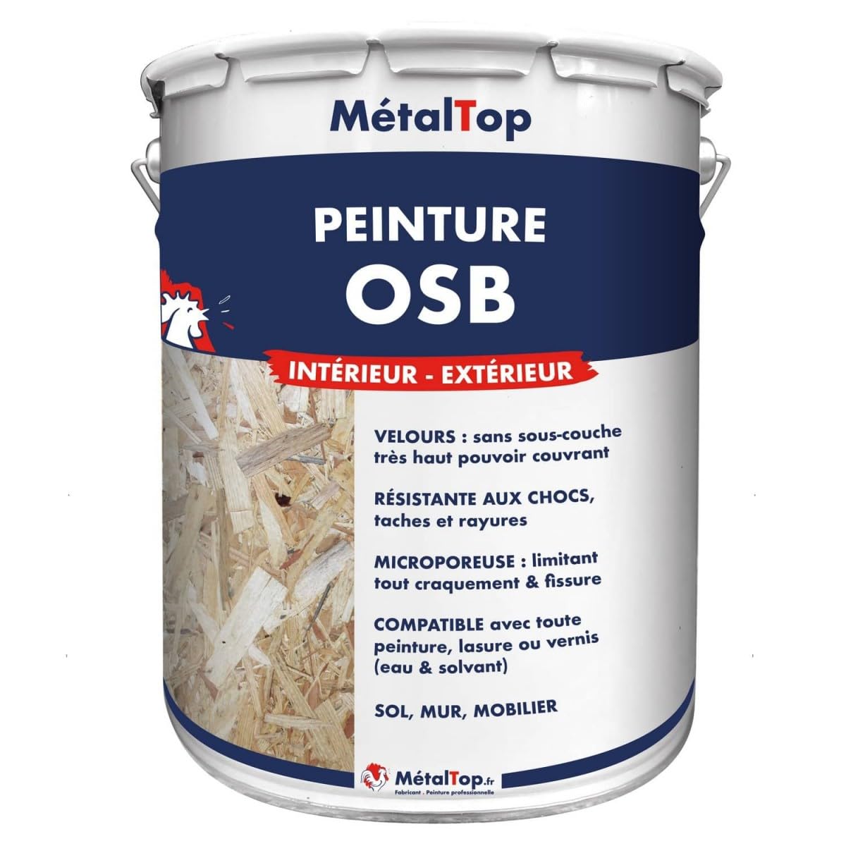 Metaltop - Peinture Osb - Blanc pur - RAL 9010-​1 L - Protection renforcée contre l'usure quotidienne, protection longue durée