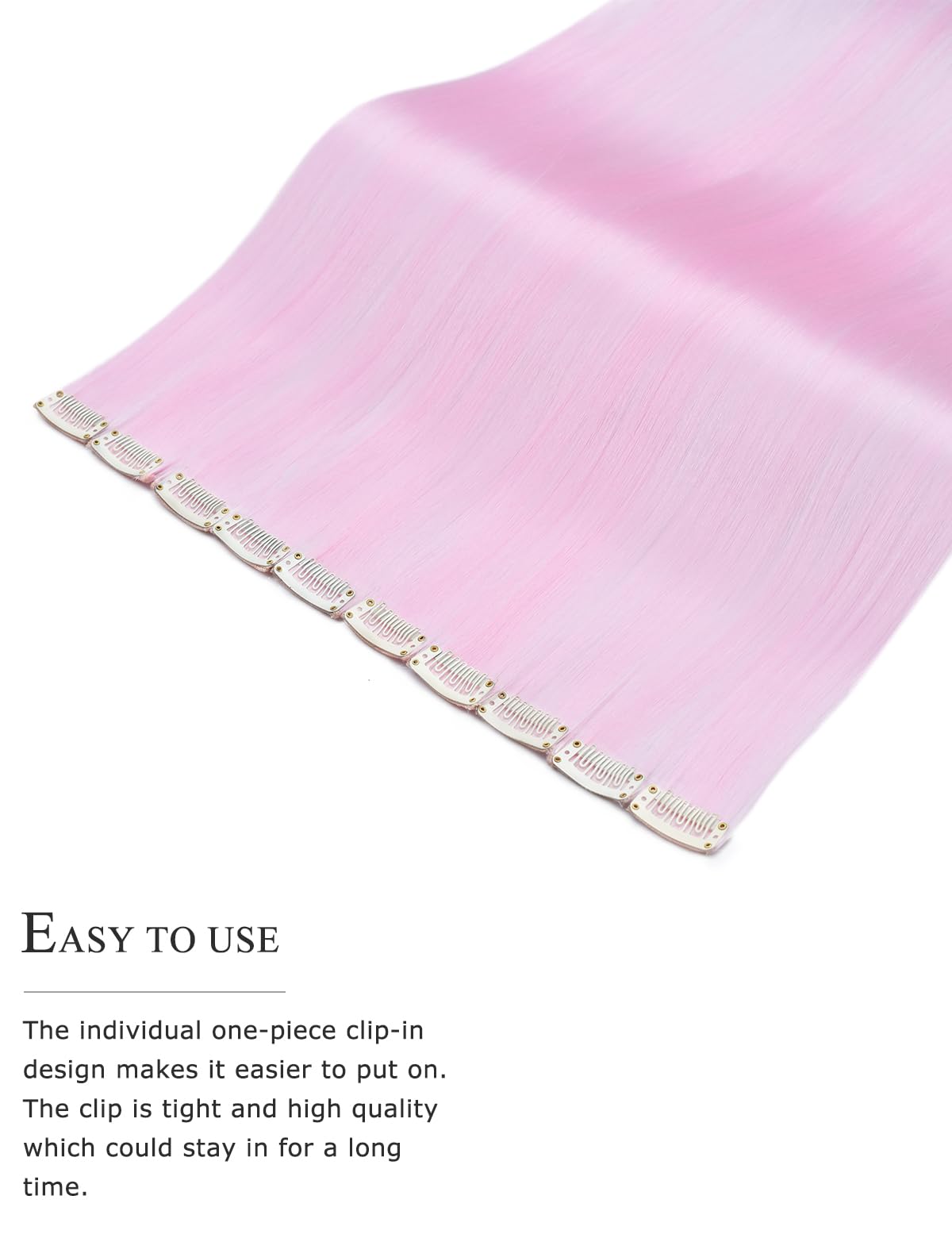 Yamel Colored Hair Extensions 10 Pieces 20 inch Bright Pink Clip in Hair Extensions for Women Synthetic Straight Hairpieces for Christmas Costume Party - Image 4