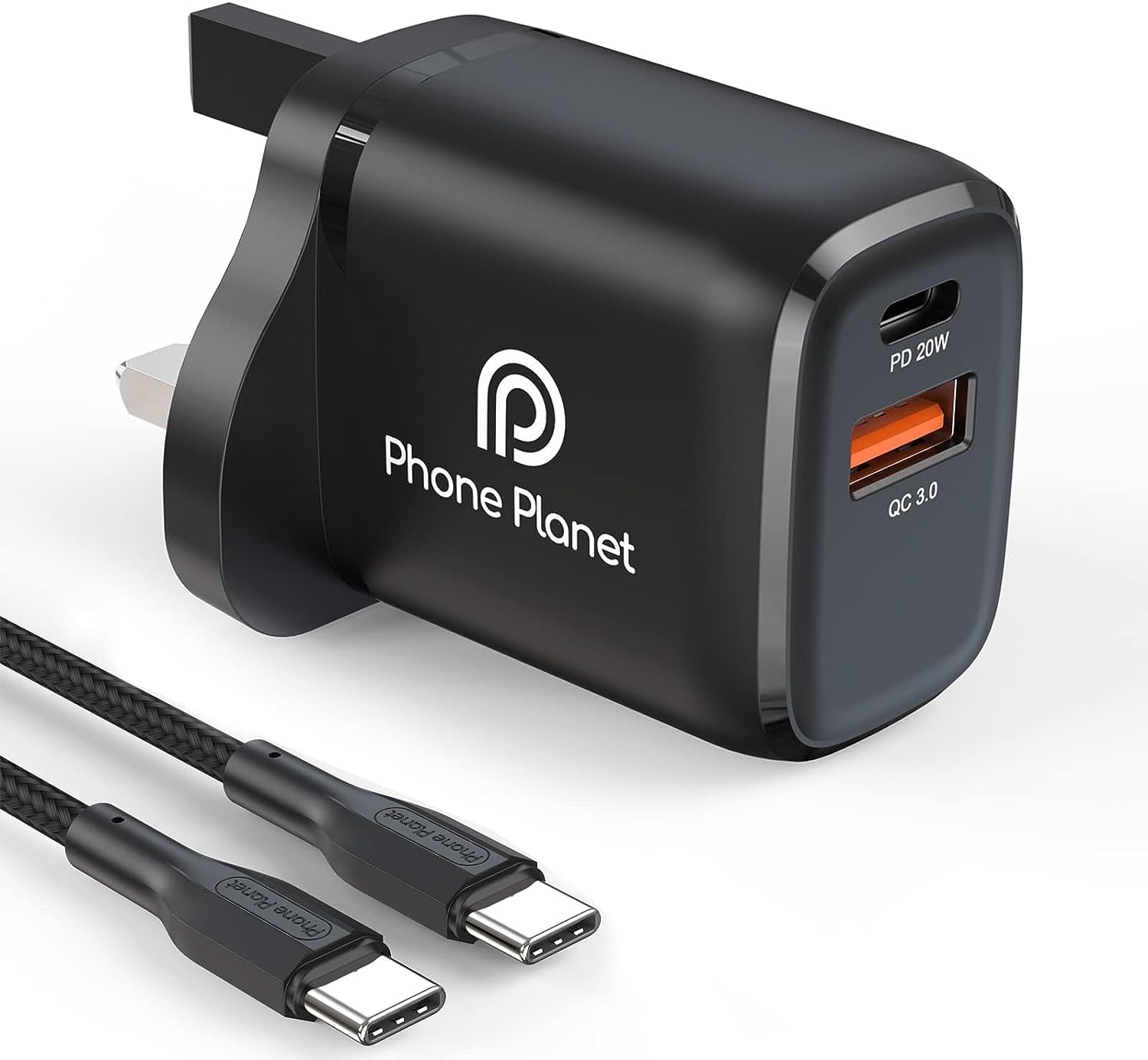 USB C Charger 20W 2-Port USB Wall Charger Plug, Phone Planet Power Adapter with Type C Cable Fast Charging Compatible For Samsung Galaxy, Pixel, Oppo, LG and More