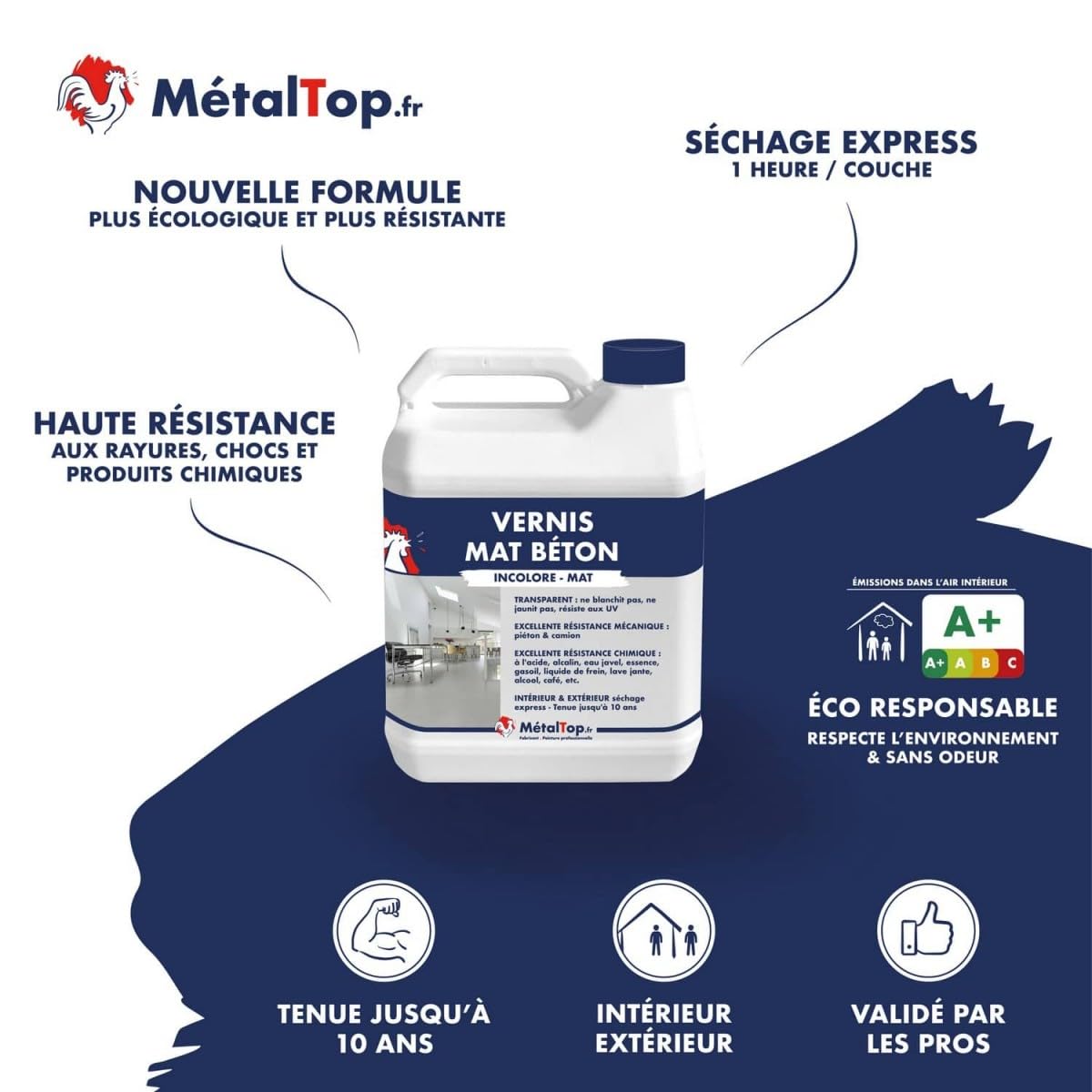 Metaltop - Vernis Mat Beton - 1 L - Protection invisible et durable pour sols en béton, sans modifier l'aspect