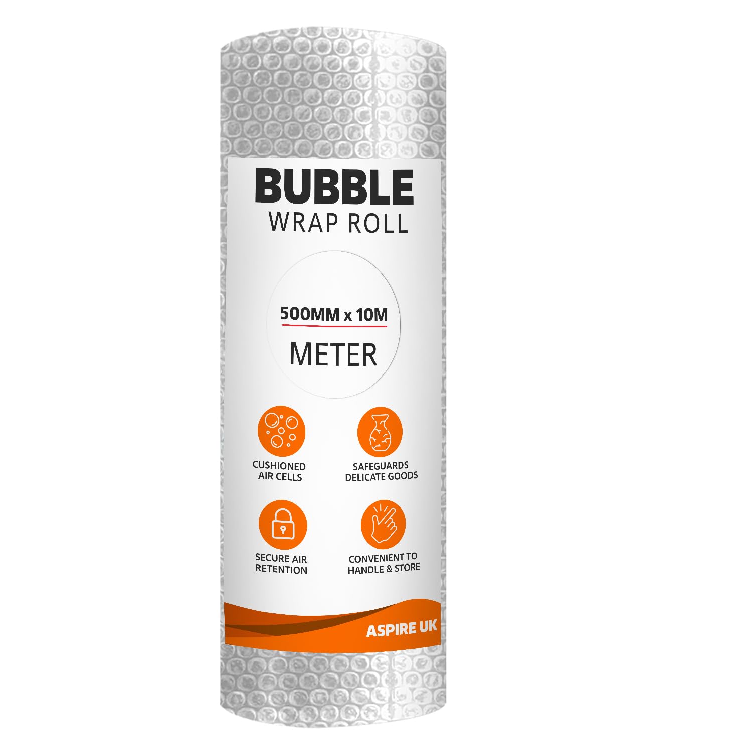 Aspire Uk White Bubble Wrap Roll For Packaging – 500Mm X 10M Clear Polythene Small Air Bubble Wrap, Durable Packing Material For Shipping, Moving, Storage, Office & Warehouse Use