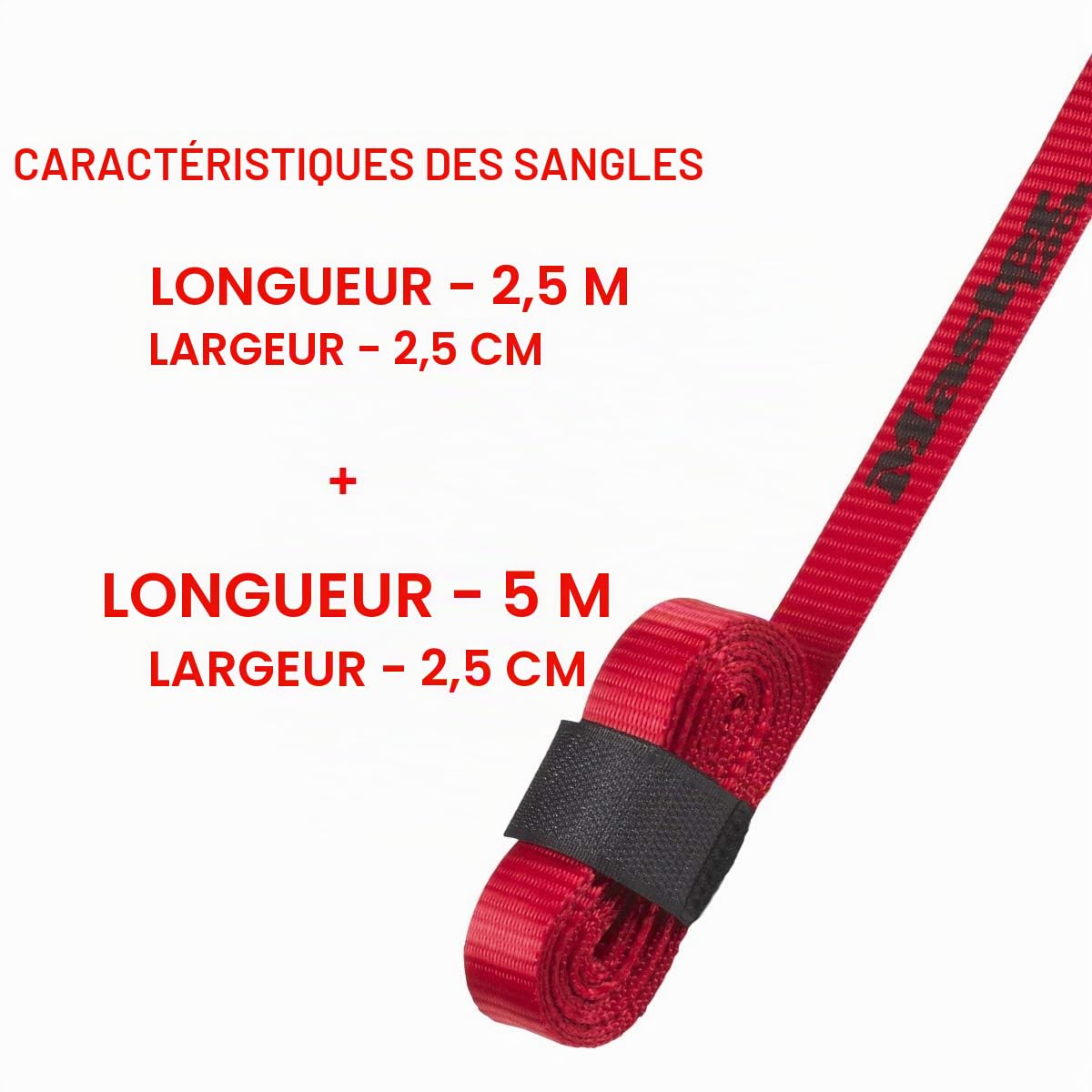Master Lock 3126EURDAT 2 Sangles avec Boucle et Poignée de Portage, Rouge, 2,50m x 25mm + 5,5m x 25mm Sangles