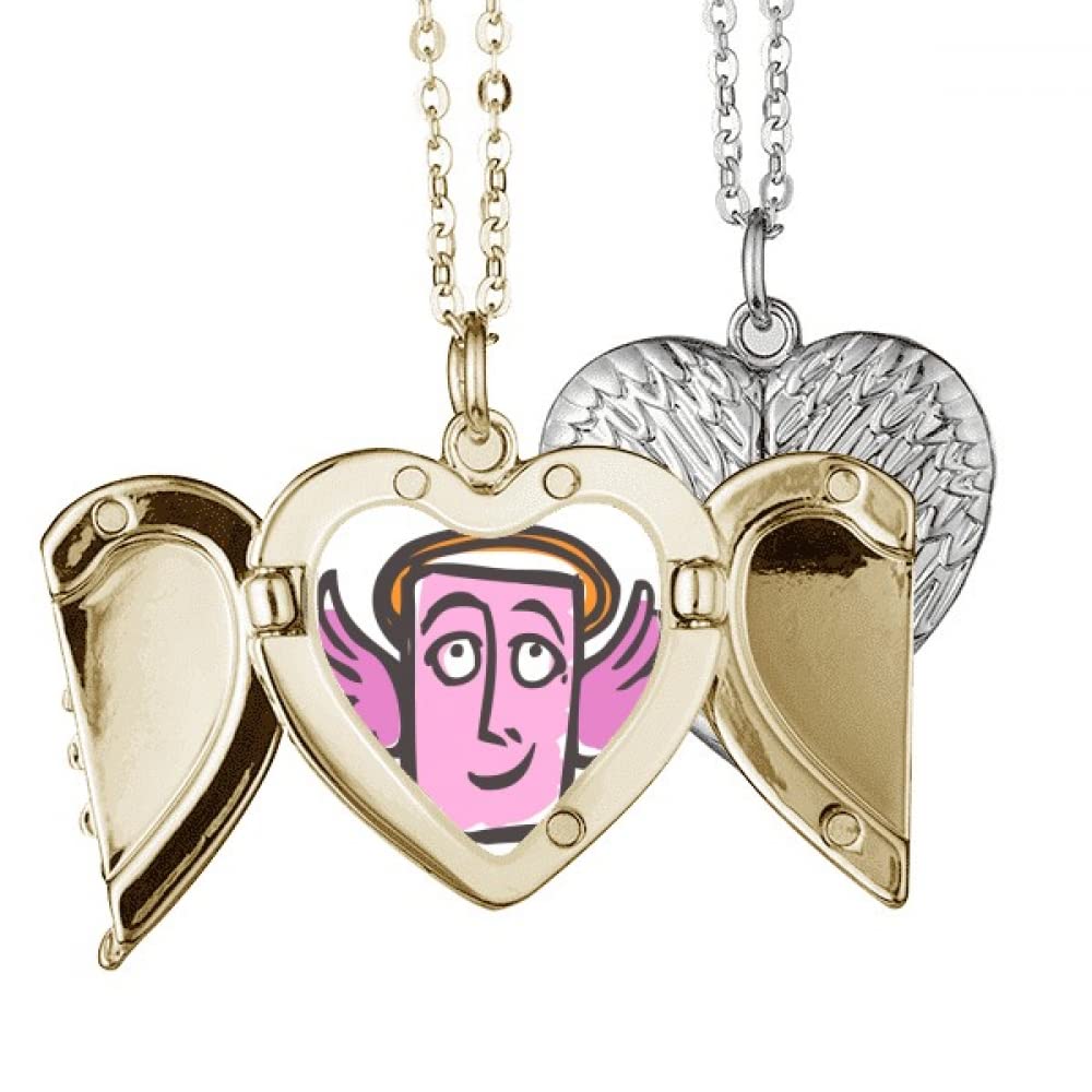 Angel Face Sketch Happy Angel Wing Necklace Pendant Couple