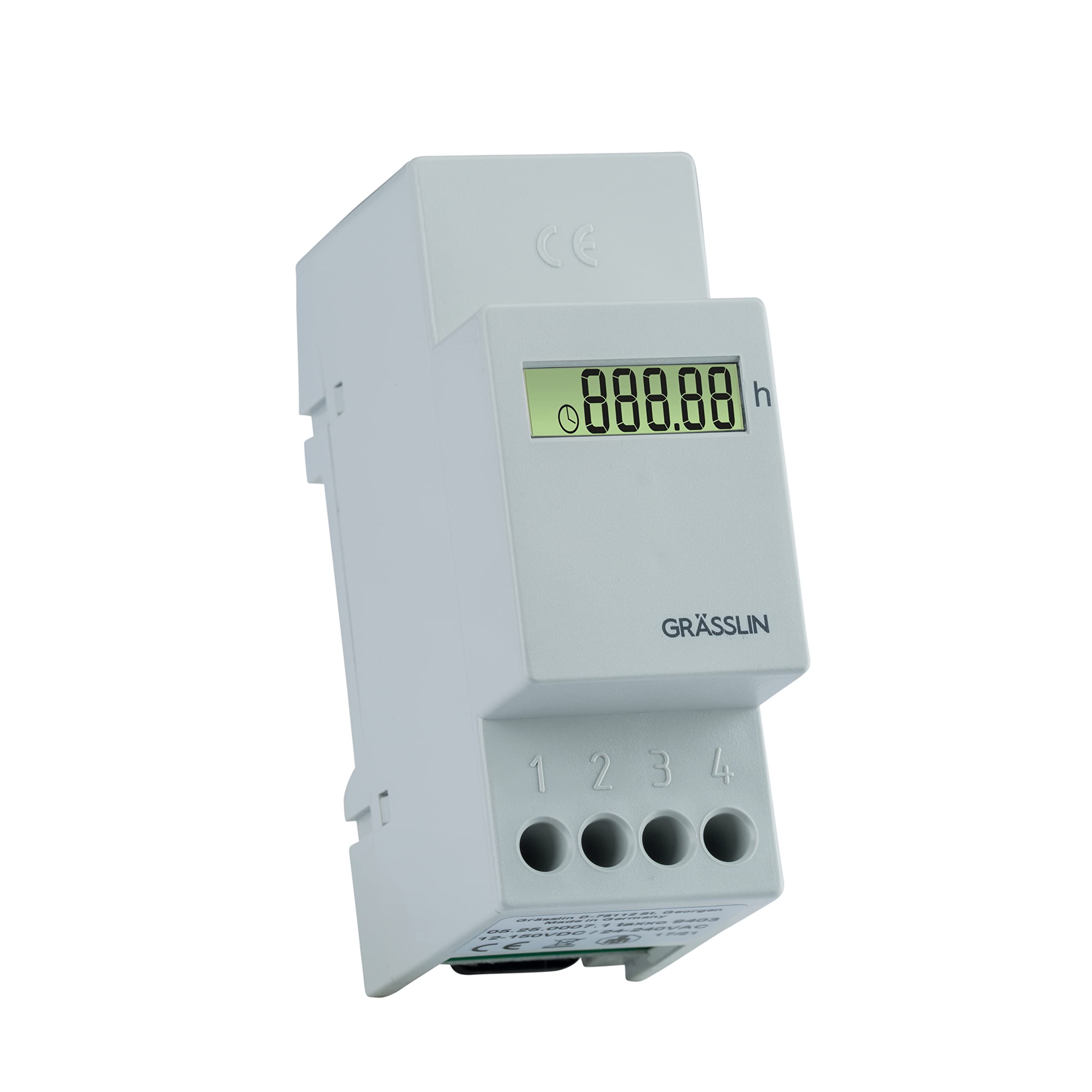 05.25.0007.1 taxxo 9403 HS contaore digitale guida DIN 2 moduli | Montaggio guida DIN, LCD 7 cifre, memoria EEPROM, 24–240 V AC/12–150 V DC, campo di conteggio 999.999,9 h, senza reset, IP65