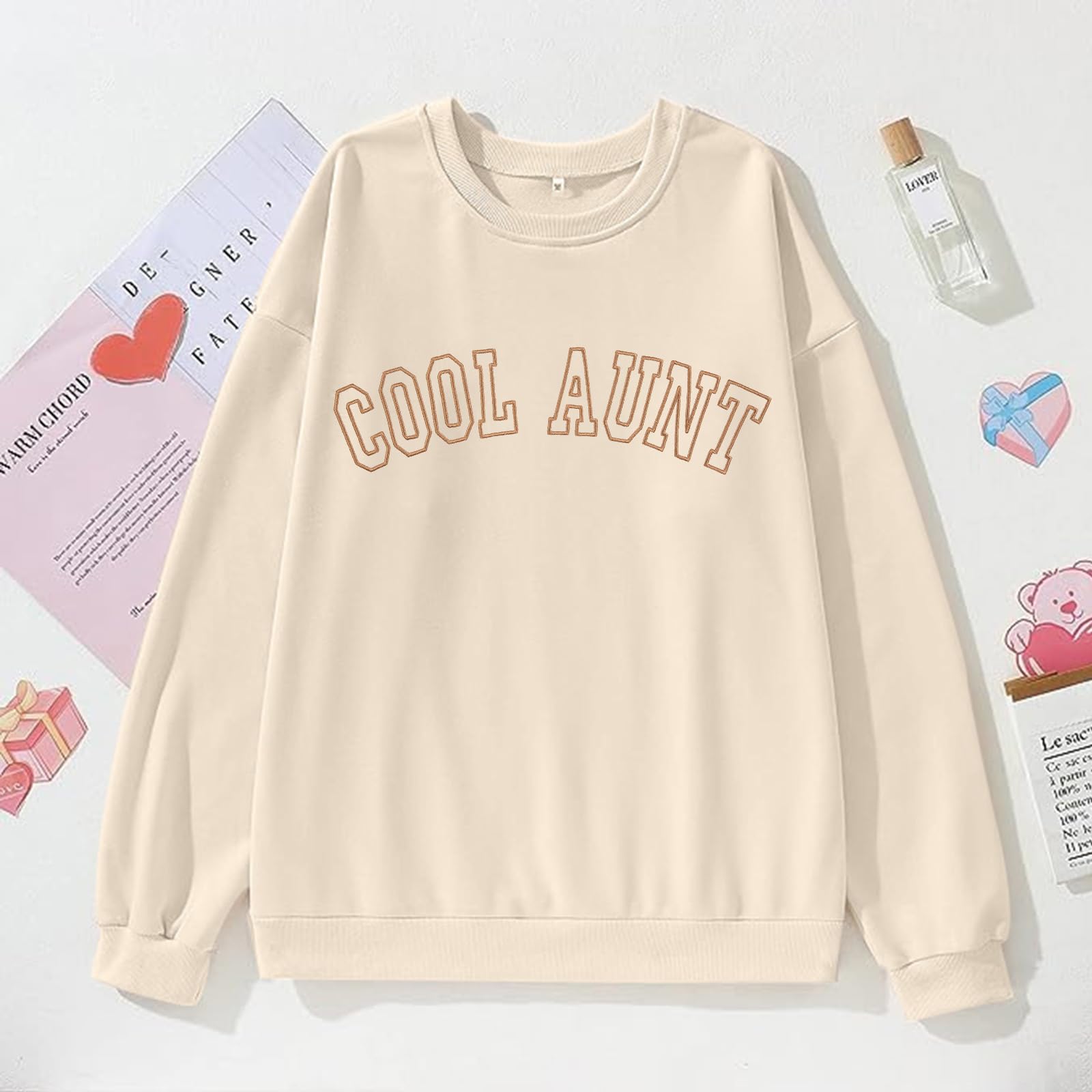Women Cool Aunts Sweatshirt Auntie Letter Print Oversized Pullover Tops Embroidered Long Sleeve Lightweight Shirt