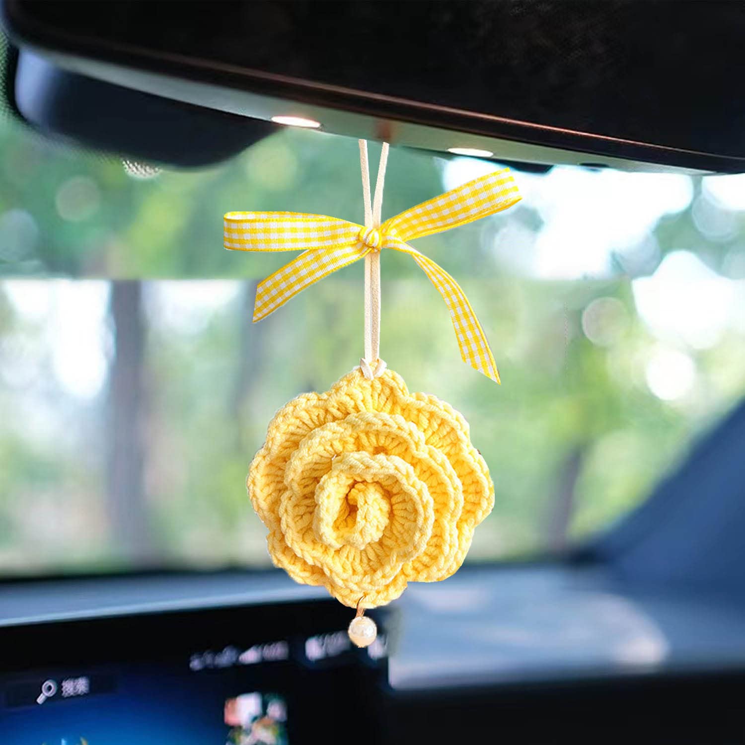 Rear View Mirror Accessories,Boho Rainbow Car Charm,Cars Diffuser Rear View Mirror Hanger,Suitable for Rear View Mirror Accessories,Car Essential Oil Diffuser,Home decoration, etc. (Yellow)