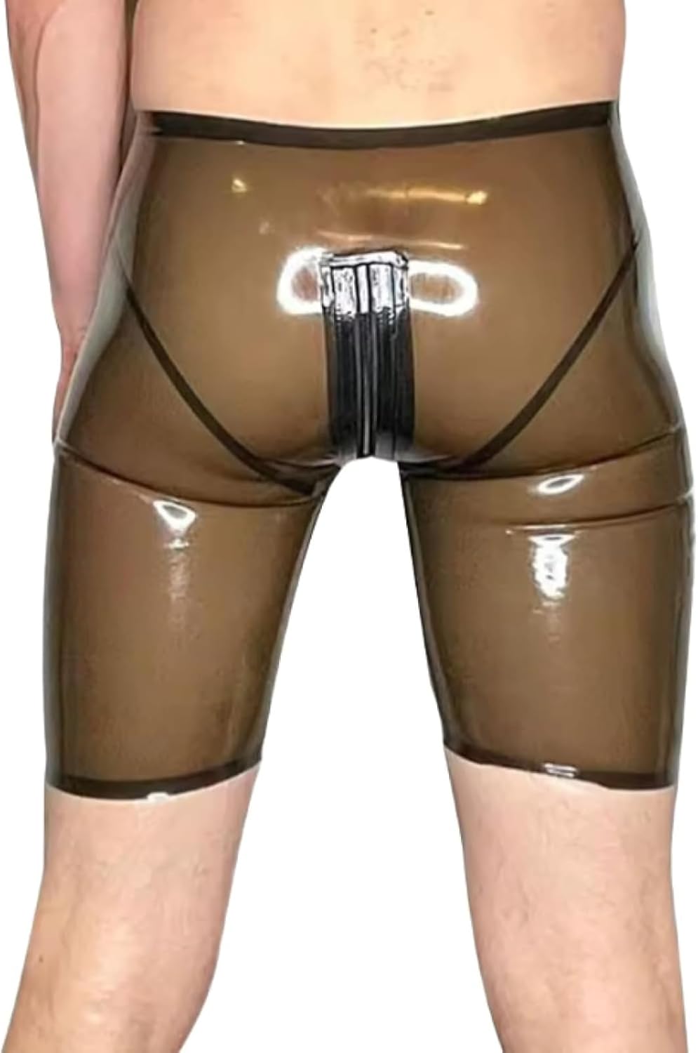 Mens Latex Shorts Underwear Crotch Zipper Rubber Shorts pants