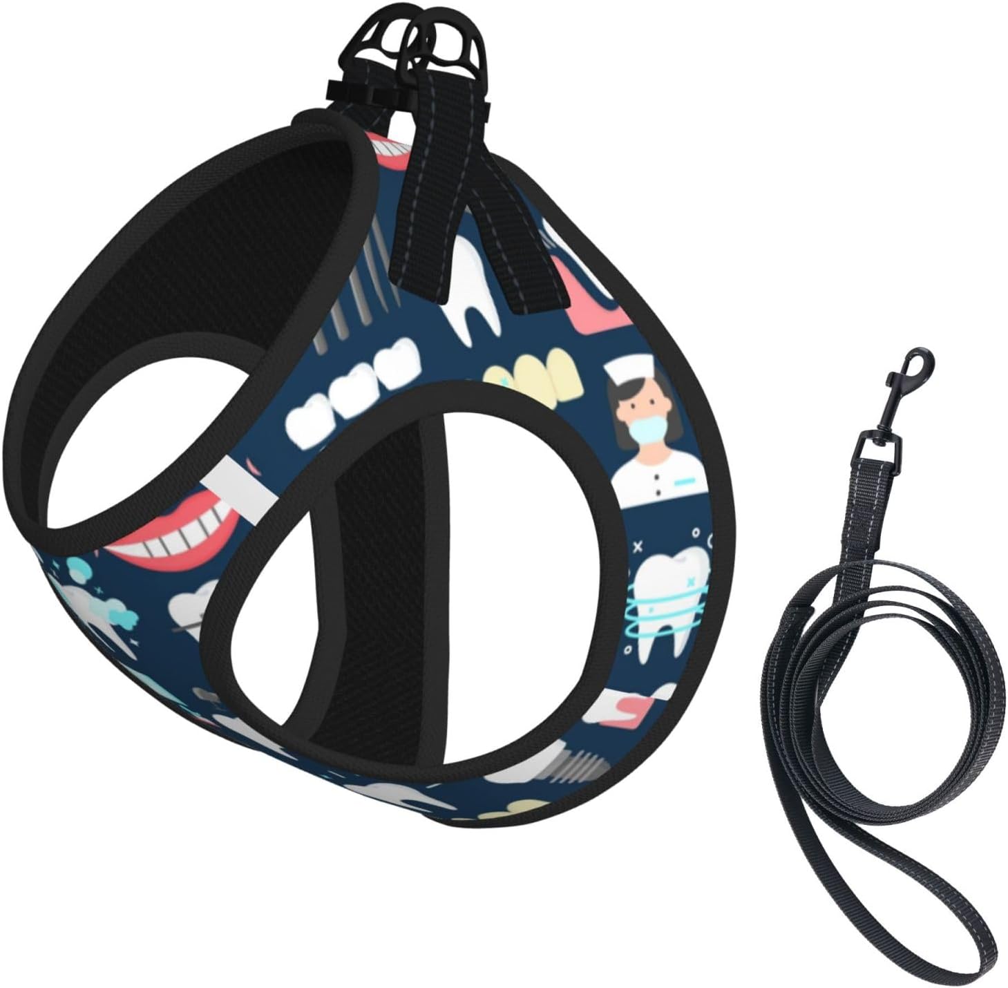 Dental Pattern Small Pet Breathable Mesh Vest Adjustable with Leash for Outdoor Walks Hikes Small