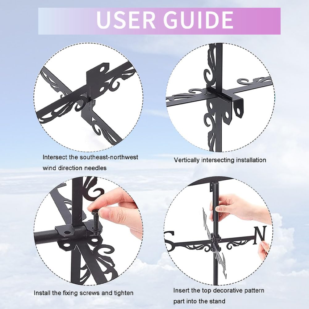 beinkmake Dog Weathervane Metal Wind Vane Animal Flowers Garden Art Decoration Direction Sign Indicator Stake Mount Ornament for Patio Lawn Farmhouse Yard Roof Outdoor - Image 4