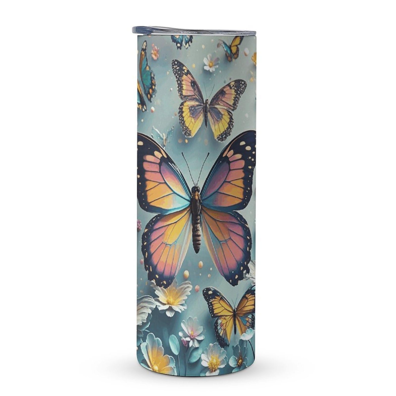 20 Oz Tumbler Cute Butterflies Stainless Steel Travel Coffee Mug with Lid And Straw Double Wall Vacuum Insulated Coffee Cup Christmas Or Birthday Gift for Men And Women