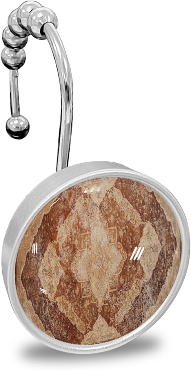 Medieval Shower Curtain Hooks, Turkish Patterns Mural Wallpaper Vintage 12PCS Shower Curtain Hooks Rings for Bathroom Stainless Steel Rust Resistant Shower Curtain Hangers