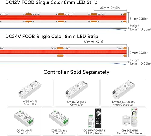 Miniatura 6 de BTF-LIGHTING FCOB - Tira LED COB de color rojo, 480 LEDsm, 16.4 pies, DC12V, flexible, de alta densidad, luz uniforme de 0.315 in de ancho,