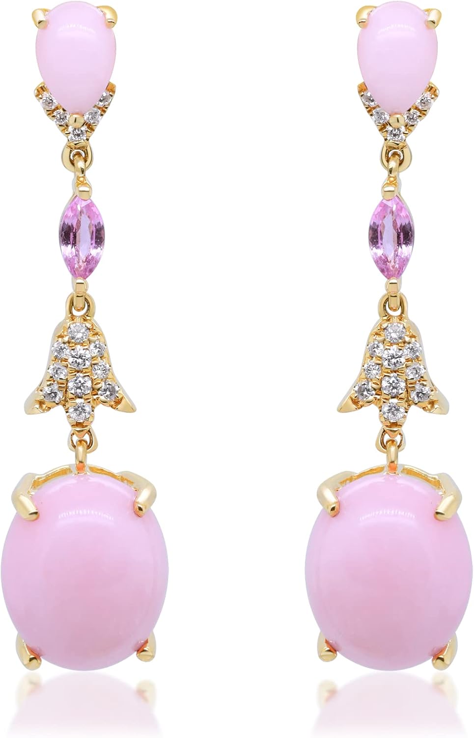 Gin & Grace 14K Yellow Gold Natural Pink Opal Earrings with Diamonds for women | Ethically, authentically & organically sourced (Oval-cut) shaped Sapphire hand-crafted jewelry for her | Opal Earrings for women