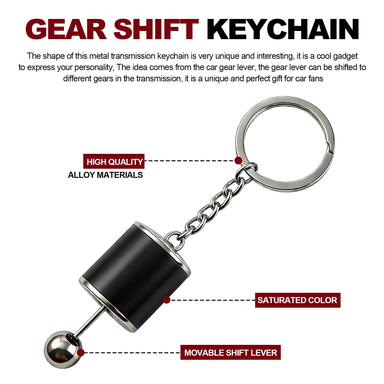 Gearbox Keychain,6-Speed Manual Transmission Stick Shift Keyring,Creative Car Shifter Gear Keyfob,Automotive Lever Keyring Fidget Toy,Shift Lever Keyrings Car Accessories for Cars Lovers Gift (Black) — view 5
