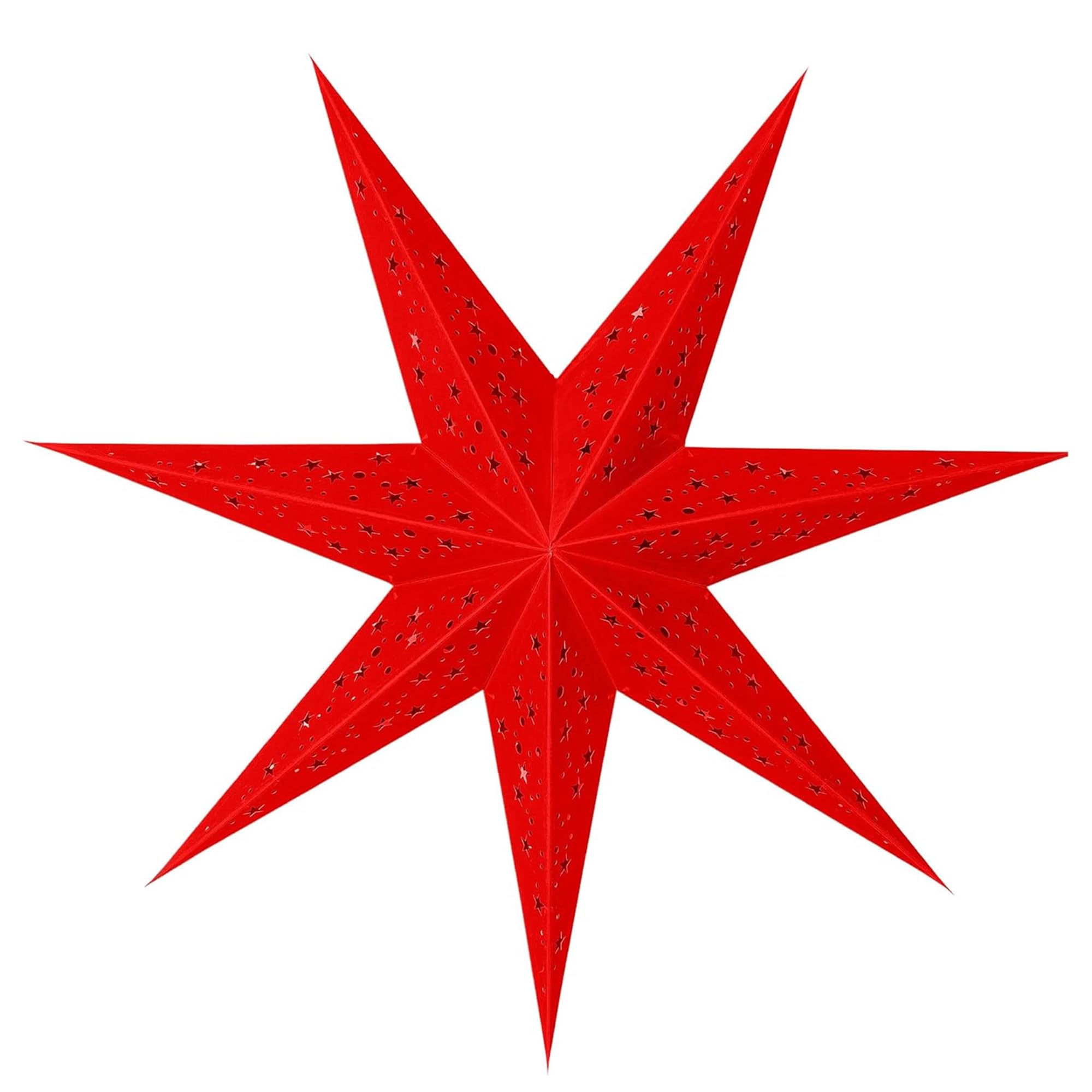 GalaxyArts 24-Inch Red Paper Star Lantern - 3D 7-Point Hanging Decoration for Christmas, Diwali, Party, Wedding - Handcrafted Foldable Lamp for Indoor &amp; Outdoor Use - Boho Star Light (Medium)