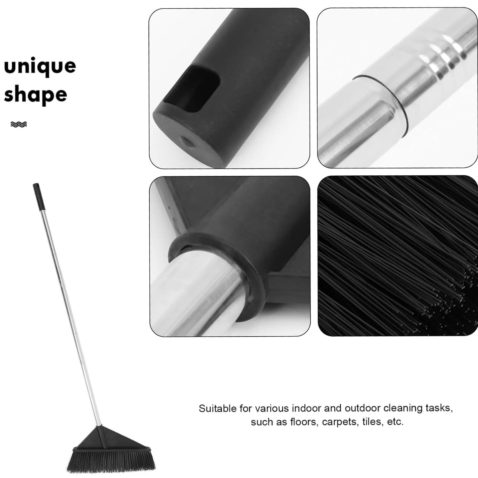 Scopa nera, scopa commerciale extra large con setole dure, scopa a spinta per esterni resistente per aree esterne(Black,50cm)