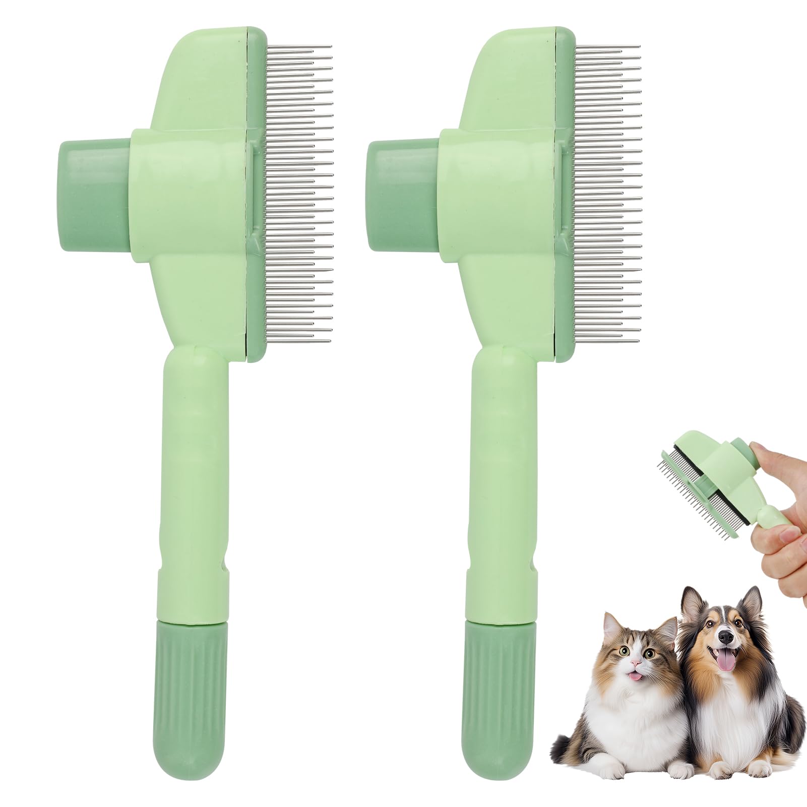 2PCS Detangling Pet Comb for Dogs and Cats Self-Cleaning Grooming Tool with Short and Long Stainless Steel Teeth