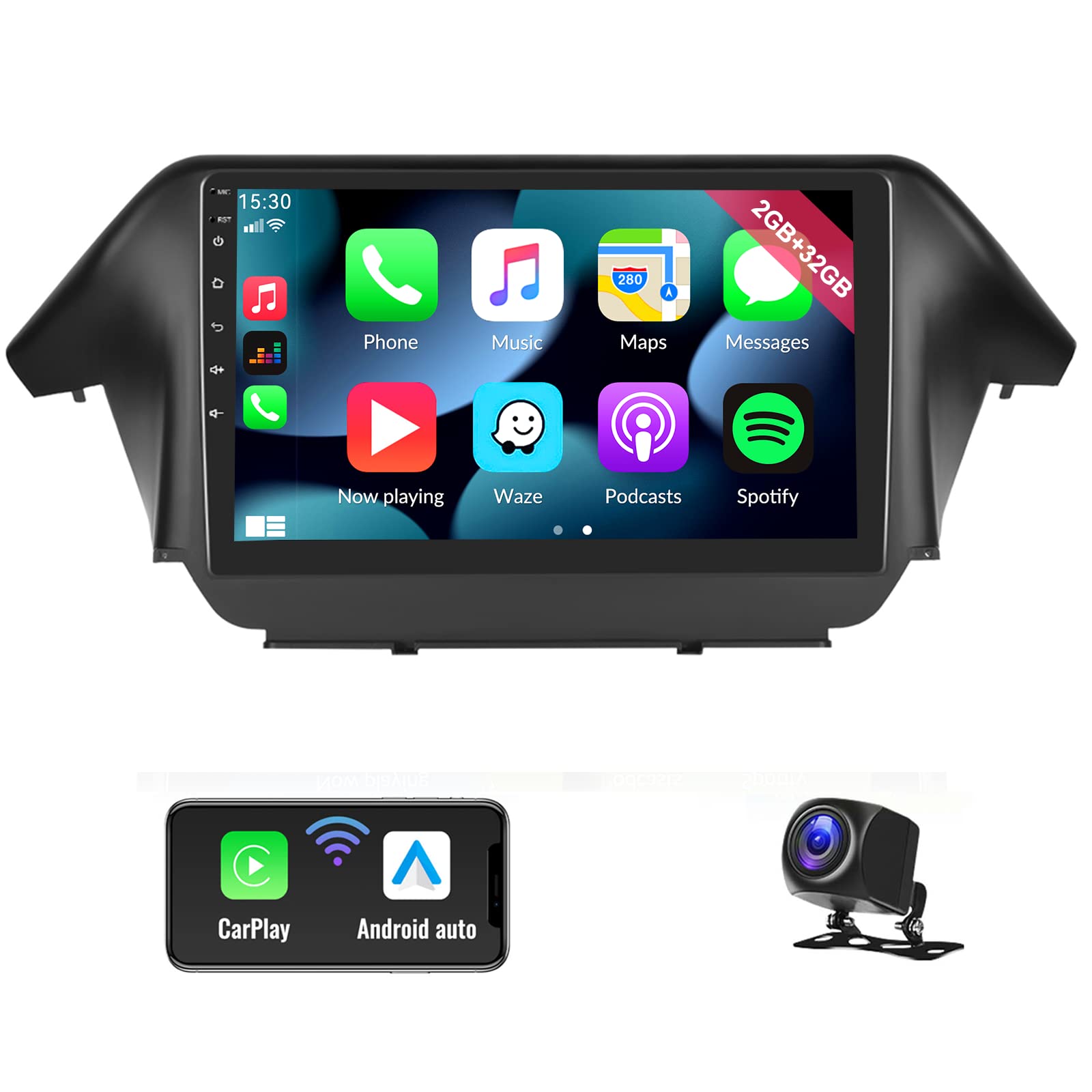 UNITOPSCI 2G+32G Android Car Stereo Radio for Honda Odyssey 2009 2010 2011 2012 2013 2014 Wireless Apple CarPlay Android Auto 10.1” Touchscreen Bluetooth GPS Navigation WiFi HiFi FM SWC+Backup Camera