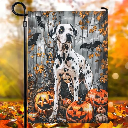 Image of Halloween Dalmatian Garden Flag 12x18 Vertical Double-Sided Trick or Treat Pumpkin Fall Holiday Outdoor Decorations Polyester Yard Flag