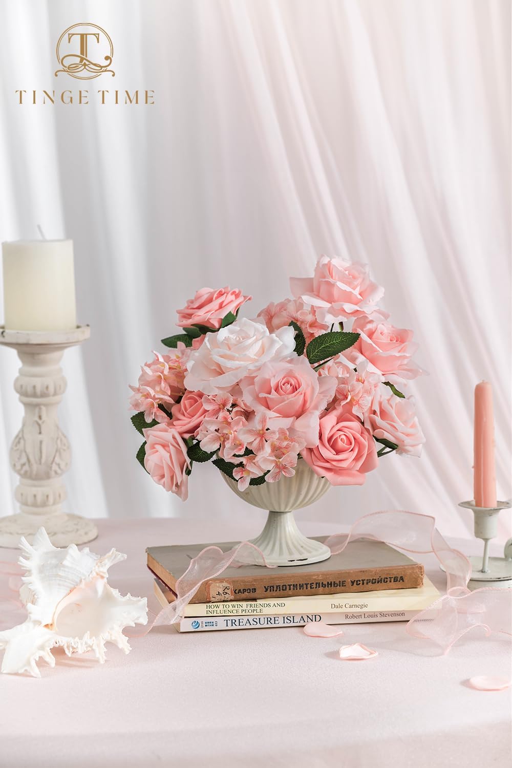 TINGE TIME Peach Pink Rose Flowers, 26pcs Artificial Flower for Decoration Fake Rose with Stem for DIY Wedding Bouquets, Centerpieces, Bridal Shower, Party, Flower Arrangements Decorations - Image 3