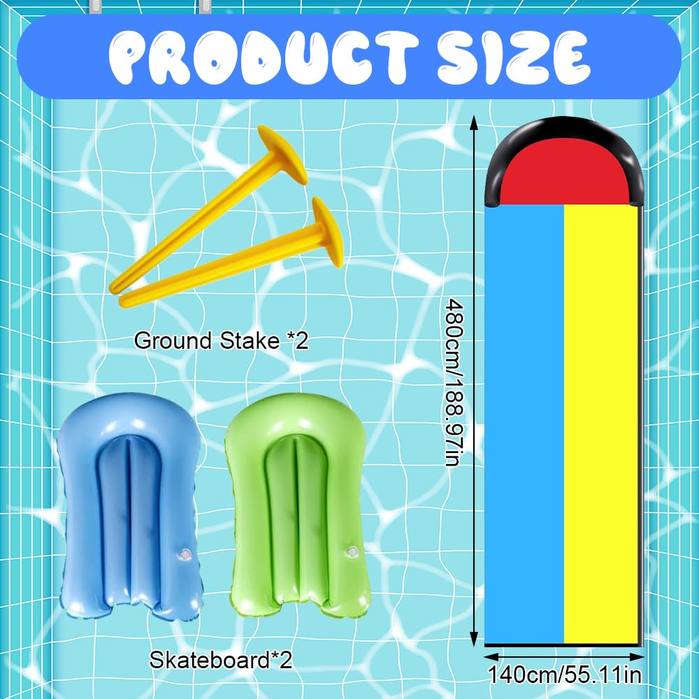 Wasserrutsche Garten 480x140 cm Doppelrutsche mit eingebautem Sprinkler Double Water Slide 2 Bodyboards