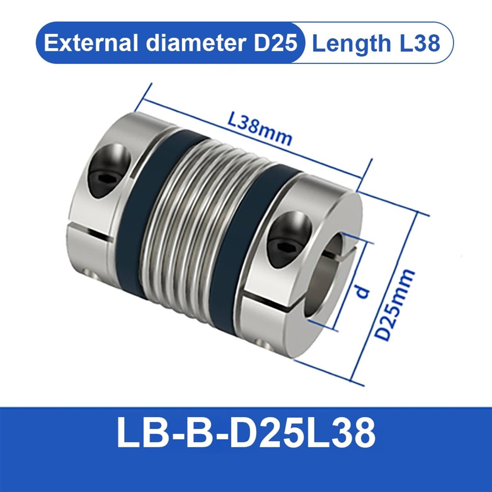 Accoppiamento albero LB D25L34/38, accoppiatore motore flessibile a soffietto, in alluminio, ad alta elasticità, guarnizione universale, stampante 3D, Cardan(LB-D-D25L34-5X5)