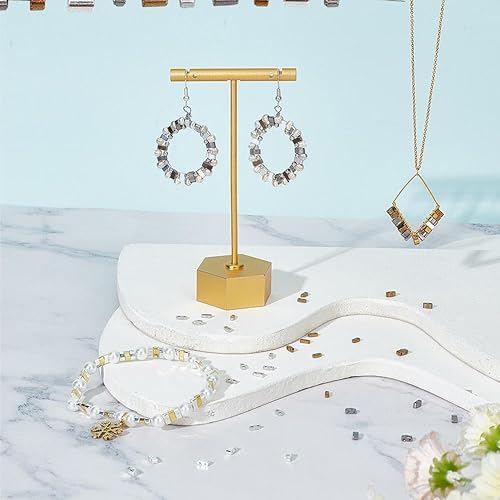 Miniatura 4 de CREATCABIN 420 cuentas de Tila de 2 agujeros, 6 estilos, mezcla de cuentas de vidrio, cuadradas, rectangulares, mini, opacas, con recipiente de