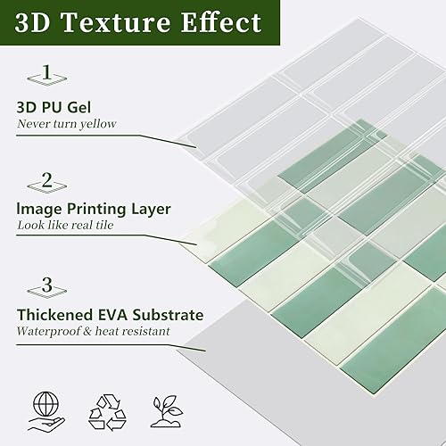 Miniatura 2 de Azulejos para salpicaduras para despegar y pegar, verde y blanco