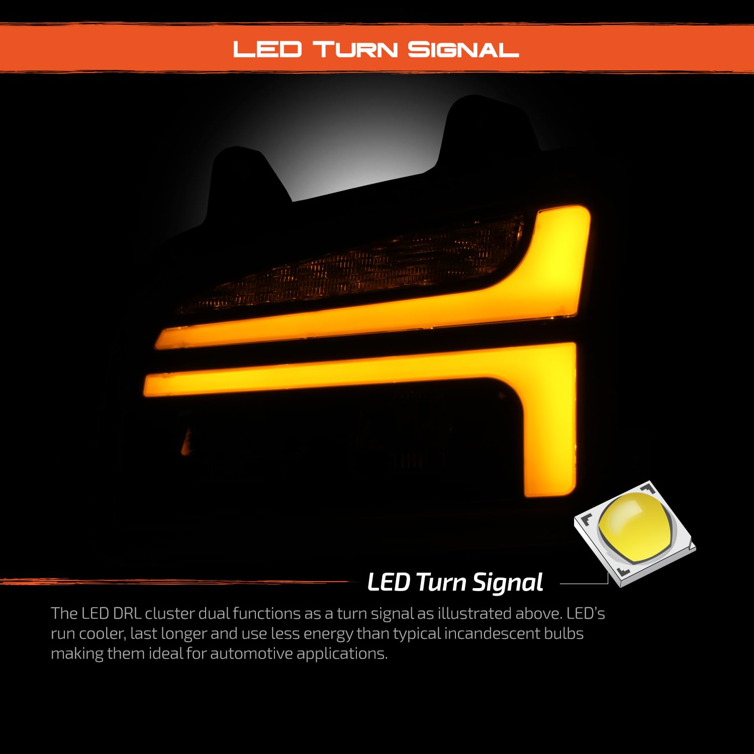 Kenworth T880 Blackout Headlight With Amber Full LED Turn Signal