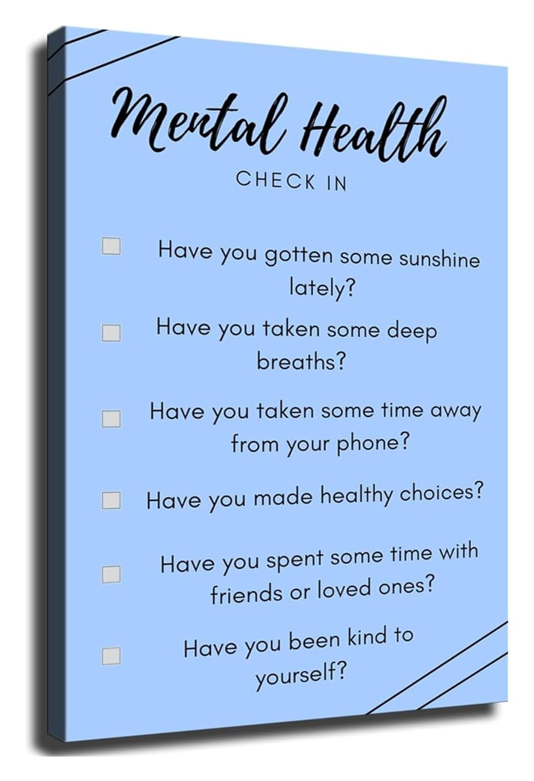 VWWJCCRO Mental Health Self Care Checklist Poster Inspirational Affirmations Wall-Art for Bedroom Office Room Daily Wellness Motivation Decor(Unframed,12x18inch(30x45cm))