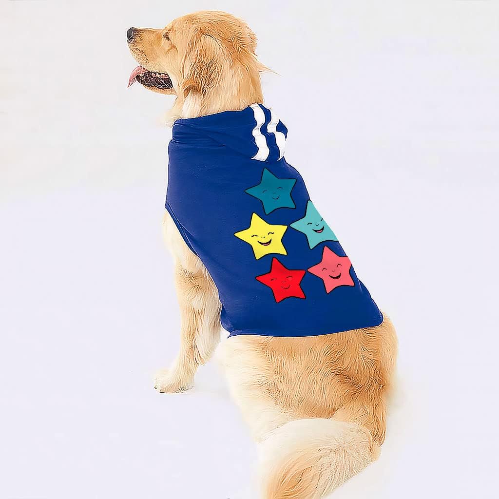 Star Print Dog Shirt with Hoodie - Cute Kawaii Dog Hoodie - Colorful Dog Clothing - Pink White, XL