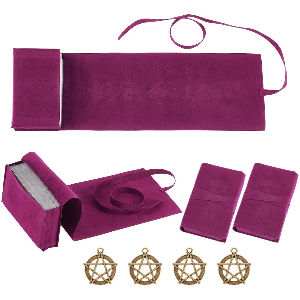 DELORIGIN 4Pcs Velvet Tarot Bags with 4 Tibetan Style Alloy Pendants,Tarot Rune Cube Wrap Pouches Tarot Cards Storage Cloth Holder Jewellery Bag for Tarot Oracle Decks Tarot Card Holder (Purple)