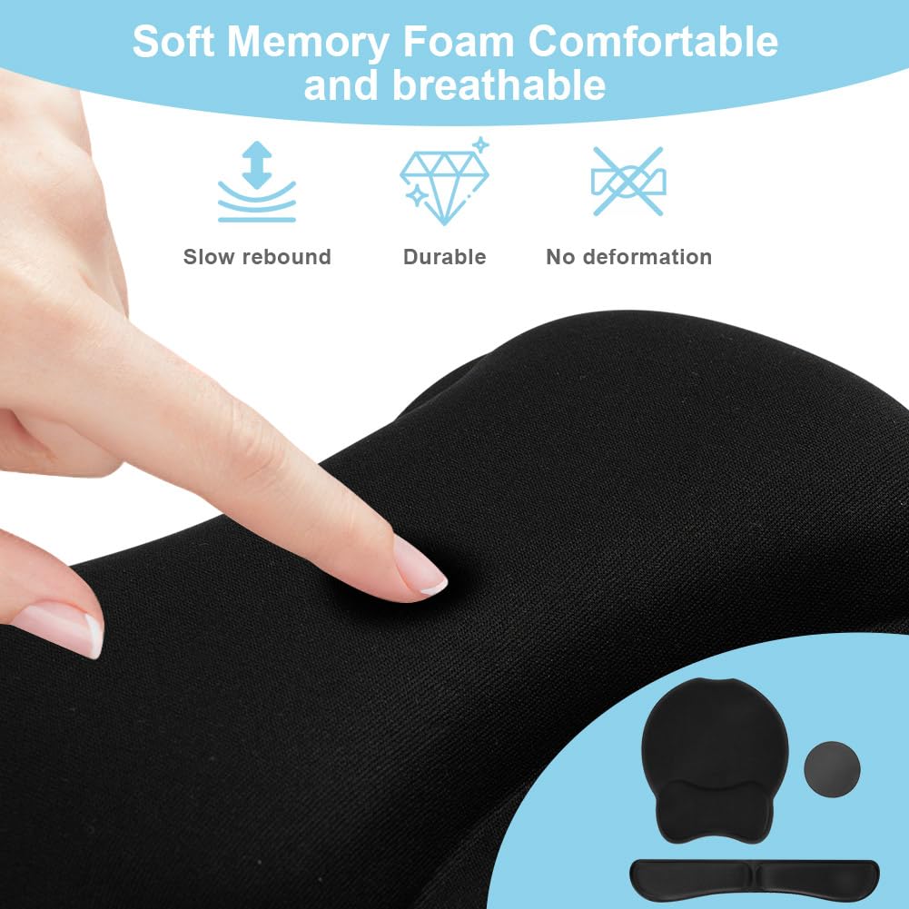 Tappetino per Mouse e Tastiera con Poggiapolsi Memory Foam Antiscivolo 3 in 1