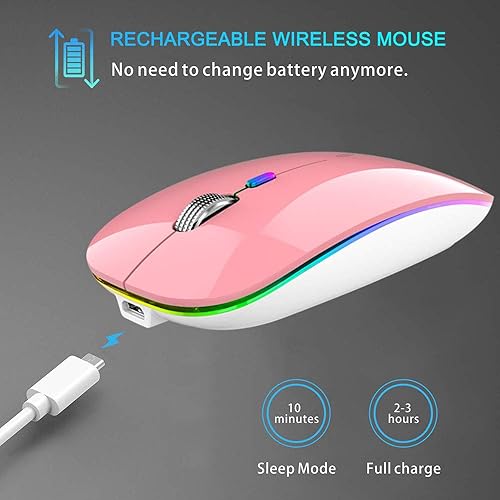 Miniatura 4 de TENMOS Ratón Bluetooth inalámbrico, LED delgado (Bluetooth 5.1 + USB) 2.4 GHz recargable silencioso Bluetooth inalámbrico mouse inalámbrico con