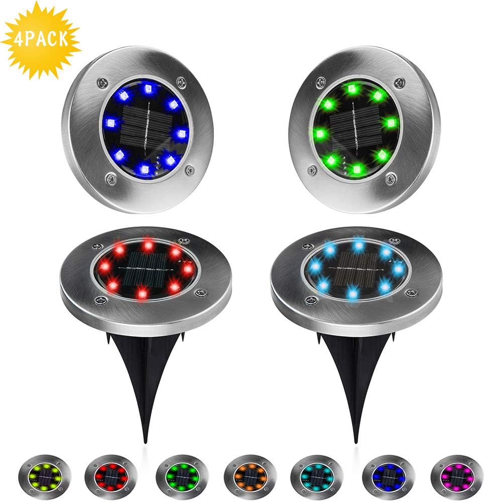 Solar Lights Outdoor Solar LED Lights with 8 LEDs and 7 Colors, Easy Installation Garden Solar Lights for Landscape Lighting at Dark Driveway Pathway Patio Yard Lawn