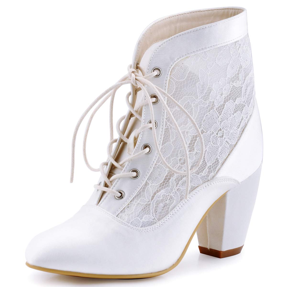 Elegantparkhc1528 Women Closed Toe Lace Up Ankle Boots Satin Lace - Main Image
